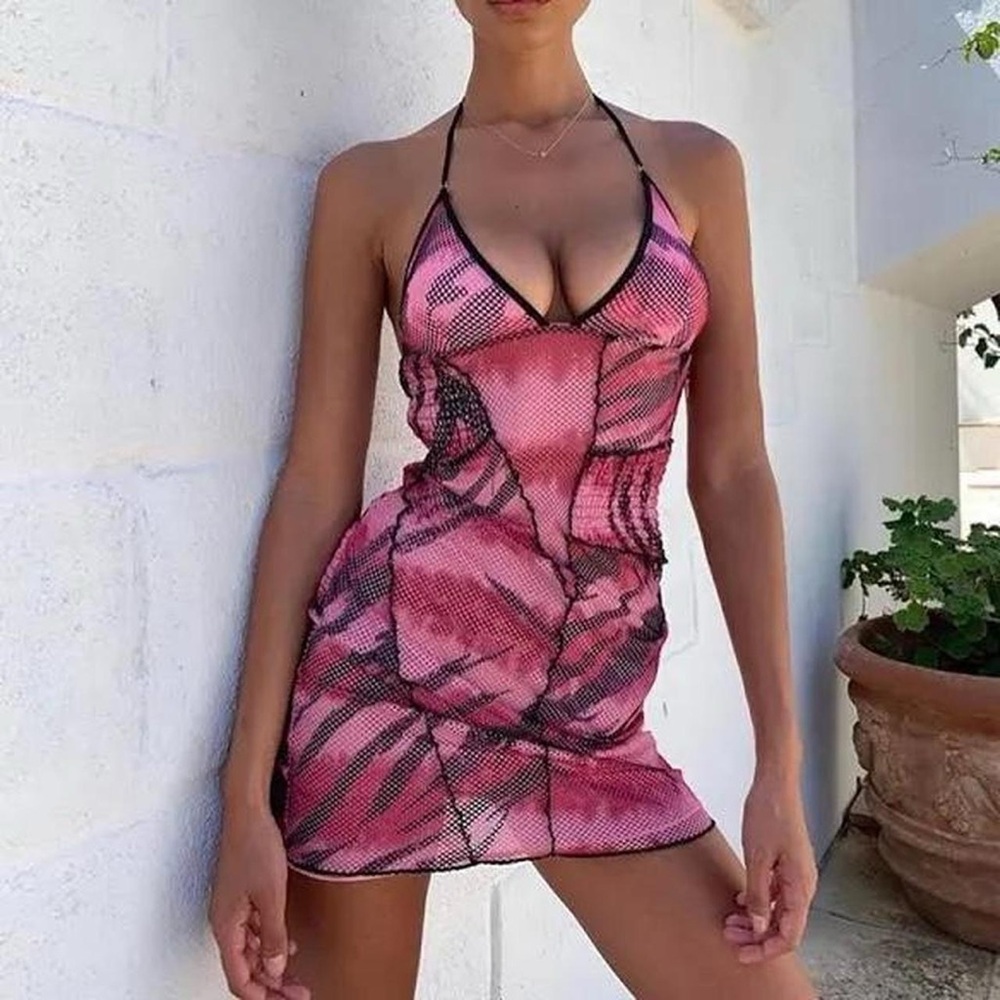 I.AM.GIA Pink and Black Mesh Dress